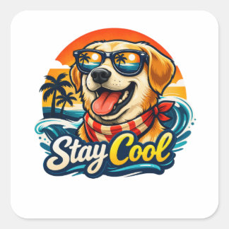 Adesivo Quadrado Cachorro Legal ao Pôr do Sol