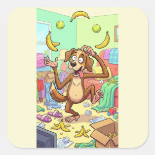 Adesivo Quadrado Cachorro Macaco Brincalhão – Caos Colorido de Mala