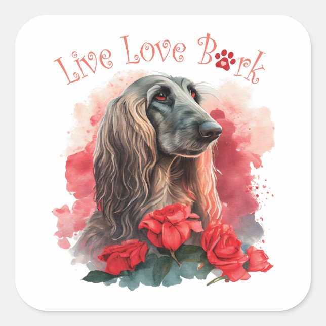 Adesivo Quadrado Cachorro Mãe Afghan Hound Floral (Frente)
