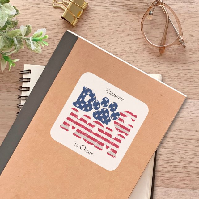 Adesivo Quadrado Cachorro Mãe Americana Bandeira Grunge Vermelho Az (Criador carregado)