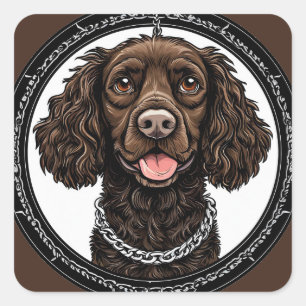 Adesivo Quadrado Cachorro Marrom Com uma Corrente e Círculo Decorat