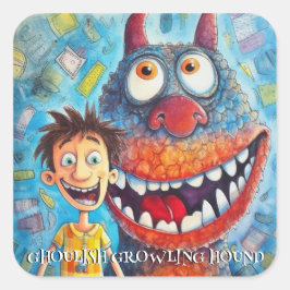 Adesivo Quadrado Cachorro Monstro Engraçado: Cachorro Gomelado