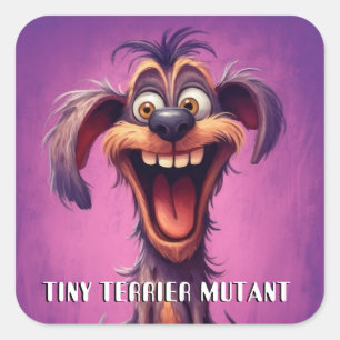 Adesivo Quadrado Cachorro Monstro Engraçado: Tiny Terrier Mutant