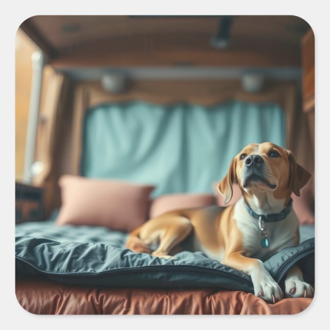 Adesivo Quadrado Cachorro na Cama (Frente)