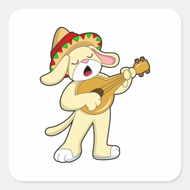 Adesivo Quadrado Cachorro na Música com Violão (Frente)