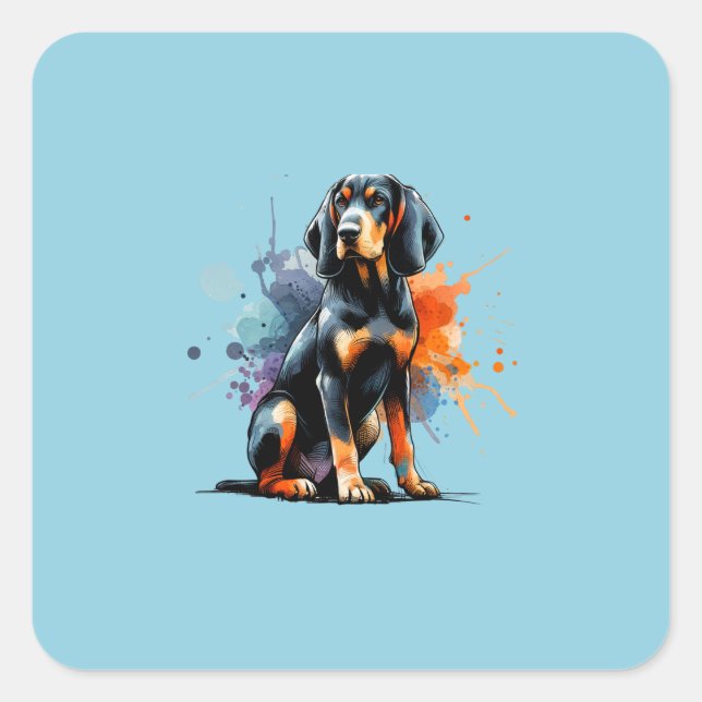 Adesivo Quadrado Cachorro Negro e Tan Coonhound (Frente)