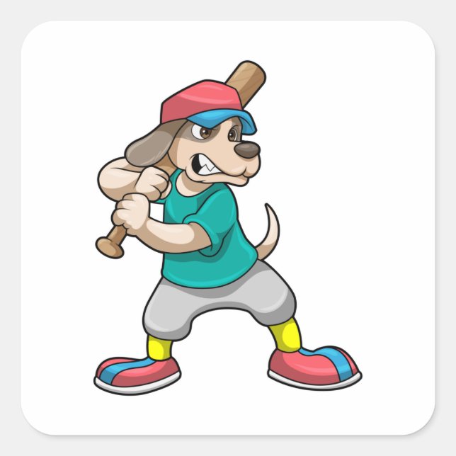 Adesivo Quadrado Cachorro no Baseball com bastão de beisebol (Frente)