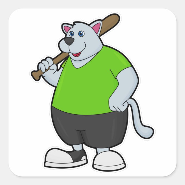 Adesivo Quadrado Cachorro no Baseball com bastão de beisebol (Frente)