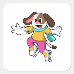Adesivo Quadrado Cachorro no gelo com skates de gelo