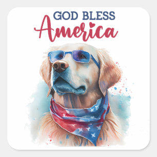 Adesivo Quadrado Cachorro Patriota - Golden Retriever