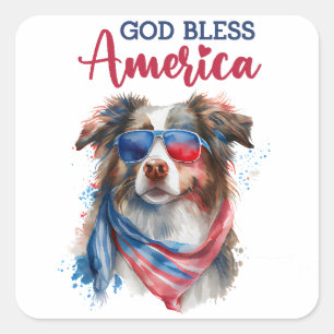 Adesivo Quadrado Cachorro Patriótico-Pastor Australiano