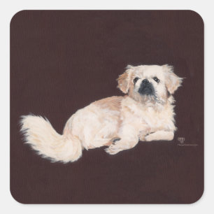 Adesivo Quadrado Cachorro Pequinês Branco