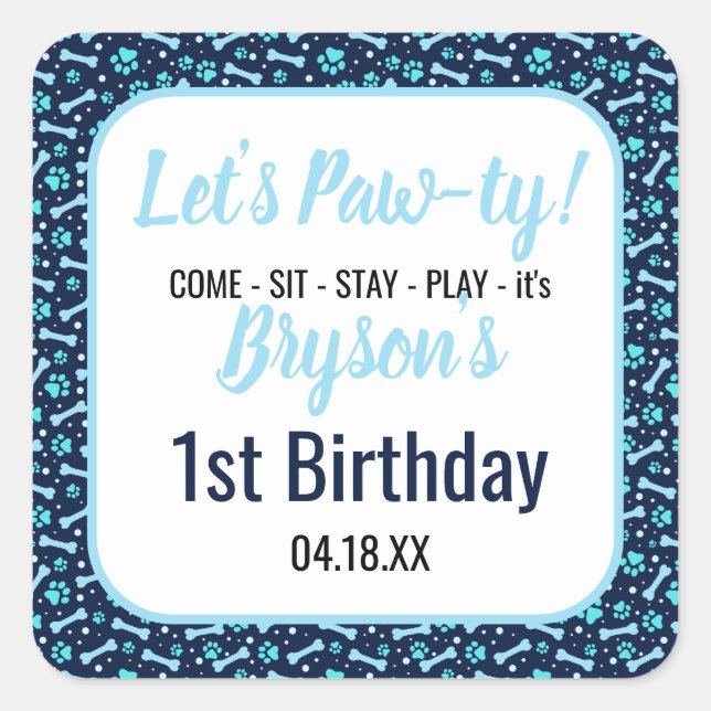 Adesivo Quadrado Cachorro Personalizado Aniversário Pato Azul Impri (Frente)