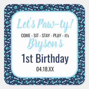 Adesivo Quadrado Cachorro Personalizado Aniversário Pato Azul Impri