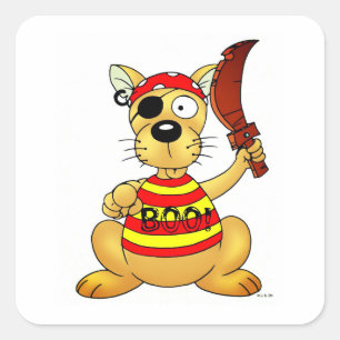 Adesivo Quadrado Cachorro Pirata Engraçado com Espada de Brinquedo