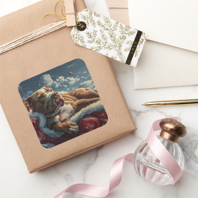 Adesivo Quadrado Cachorro Pitbull Natal Festivo (Presentear)