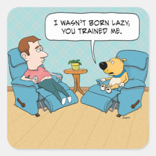 Adesivo Quadrado Cachorro Preguiçoso Engraçado na Cadeira