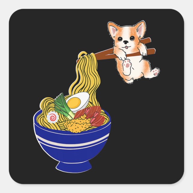Adesivo Quadrado Cachorro Ramen Corgi (Frente)
