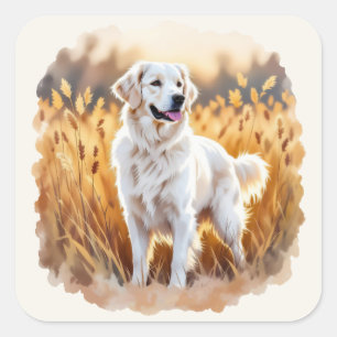 Adesivo Quadrado Cachorro Retriever Dourado Branco