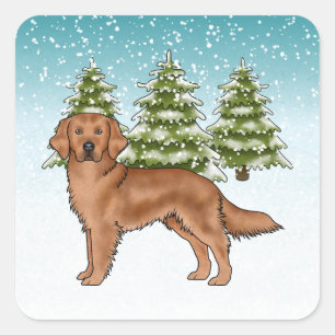 Adesivo Quadrado Cachorro Retriever Dourado Vermelho Natal Azul Nev