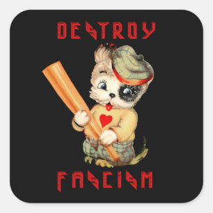 Adesivo Quadrado Cachorro Retrô Fofo - Destrua o Fascismo