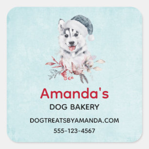 Adesivo Quadrado Cachorro Rouco de Natal num negócio de Papai Noel