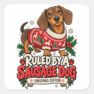 Adesivo Quadrado Cachorro Salsicha Natal Governado por um Cachorro