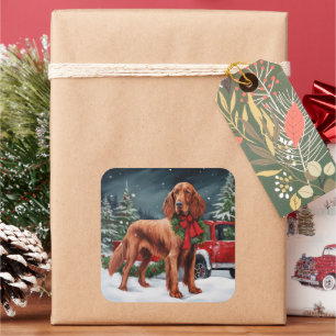 Adesivo Quadrado Cachorro Setter Vermelho Irlandês na Neve Natal