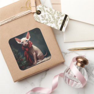 Adesivo Quadrado Cachorro Sphynx na Neve Natal