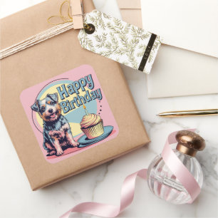 Adesivo Quadrado Cachorro Terrier australiano Colorido