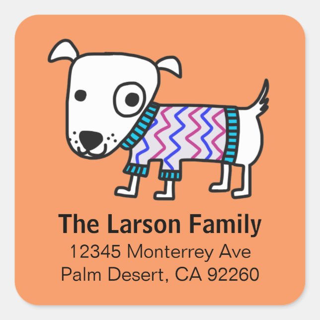 Adesivo Quadrado Cachorro vestindo Rótulos de Endereço Quadrado de  (Frente)
