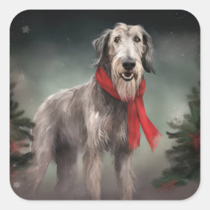 Adesivo Quadrado Cachorro Wolfhound no Natal da Neve