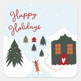 Adesivo Quadrado Cachorros brancos, bonitos, Fazeres, neves