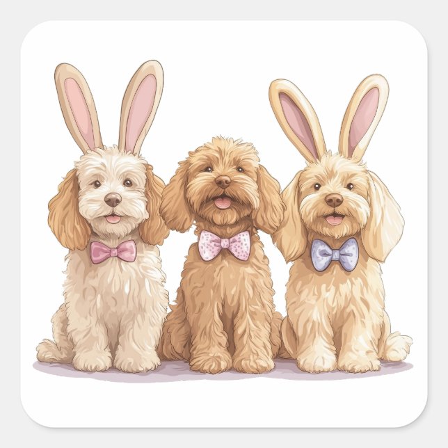 Adesivo Quadrado Cachorros de Goldendoodle páscoas (Frente)