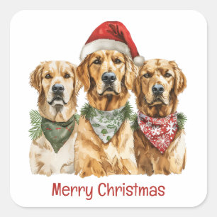 Adesivo Quadrado Cachorros de varejo de Ouro de Natal