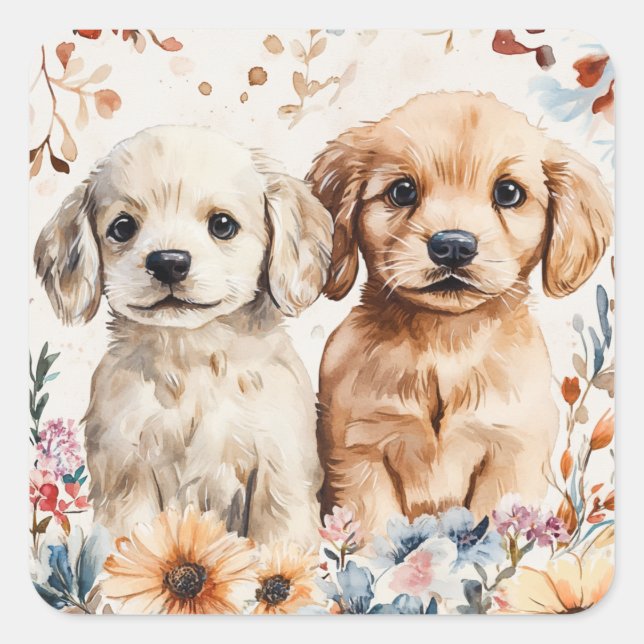 Adesivo Quadrado Cachorros Fofos (Frente)