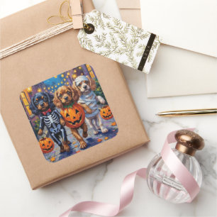 Adesivo Quadrado Cachorros Tibetanos Espanhóis Em Figurinos De Hall