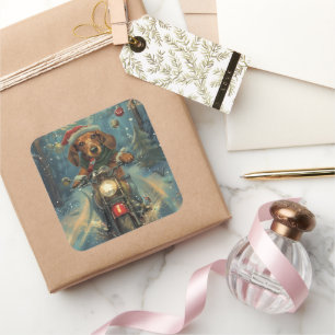 Adesivo Quadrado Cachshund Dog Andando na Motocicleta