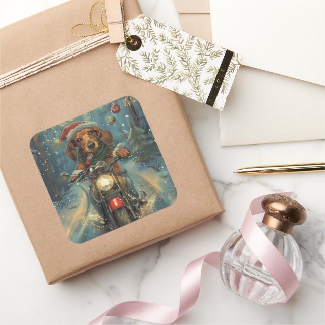 Adesivo Quadrado Cachshund Dog Andando na Motocicleta (Presentear)