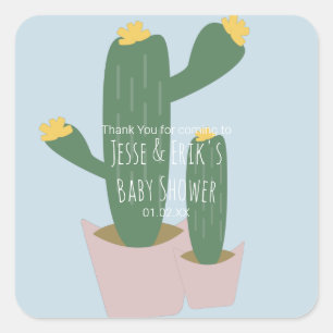 Adesivo Quadrado Cactus Cupcakes  Baby Shower Agradecimento  Azul