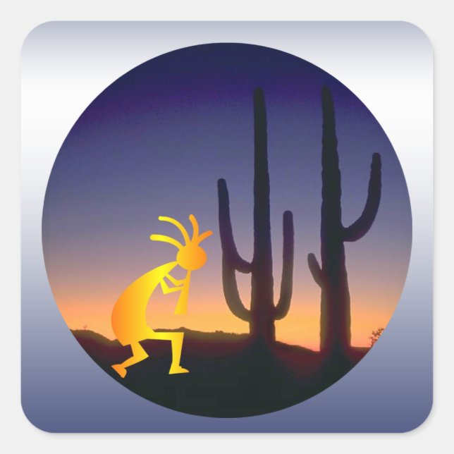 Adesivo Quadrado Cactus e Kokopelli Round (Frente)