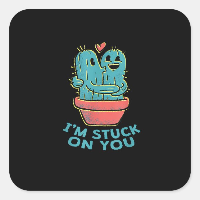 Adesivo Quadrado Cactus Joke Im Stuck On You Retro Succulent Couple (Frente)