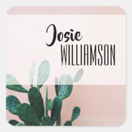 Adesivo Quadrado Cactus Rosa Moderno