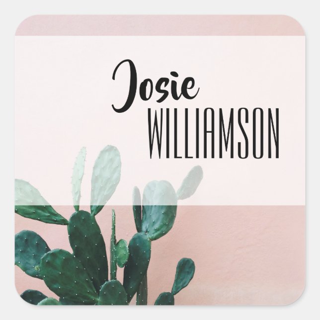 Adesivo Quadrado Cactus Rosa Moderno (Frente)