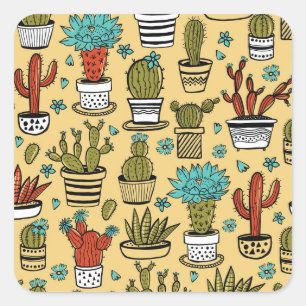 Adesivo Quadrado Cactus Succulent: desenho desenhado à mão
