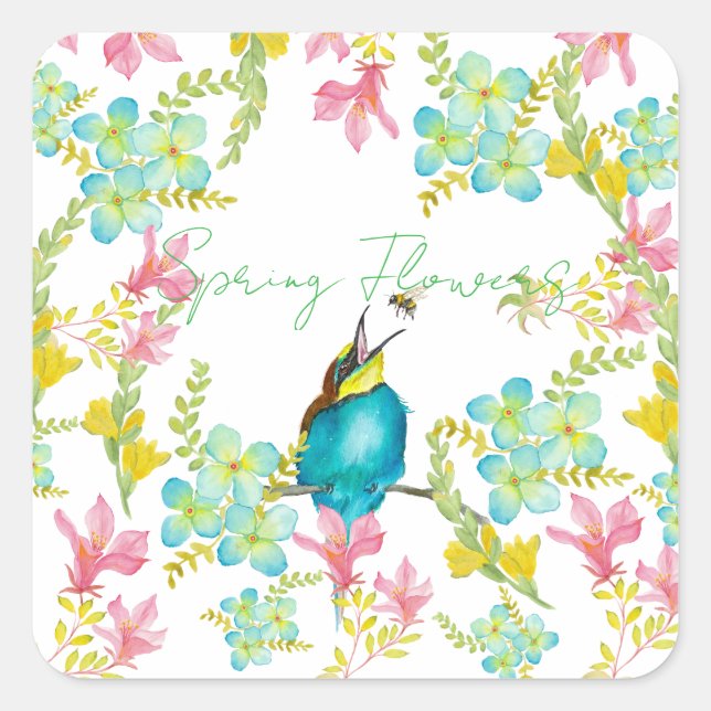 Adesivo Quadrado Cadeado de flores de primavera (Frente)
