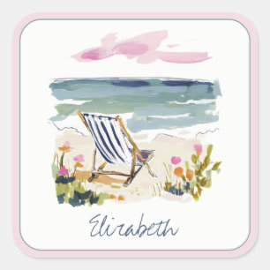 Adesivo Quadrado Cadeira de Praia Aquarela Personalizada