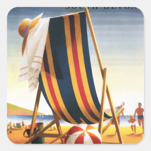 Adesivo Quadrado Cadeira de praia das estradas de ferro e poster