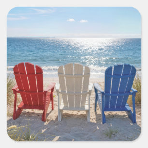Adesivo Quadrado Cadeiras Adirondack de Praia em Cores Patrióticas