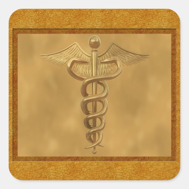 Adesivo Quadrado Caduco Médico Dourado (Frente)